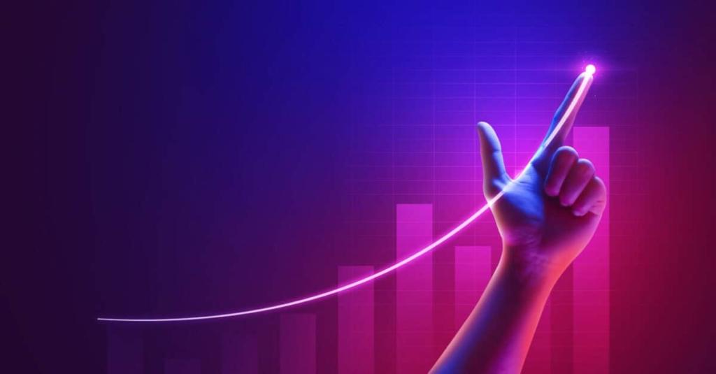 Business success of growth metaverse finance and investment profit graph concept or development analysis progress chart on financial market achievement strategy background with increase hand diagram