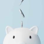 Silver coins fall into a piggy bank.