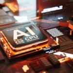 A microchip in a circuit board powers artificial intelligence.